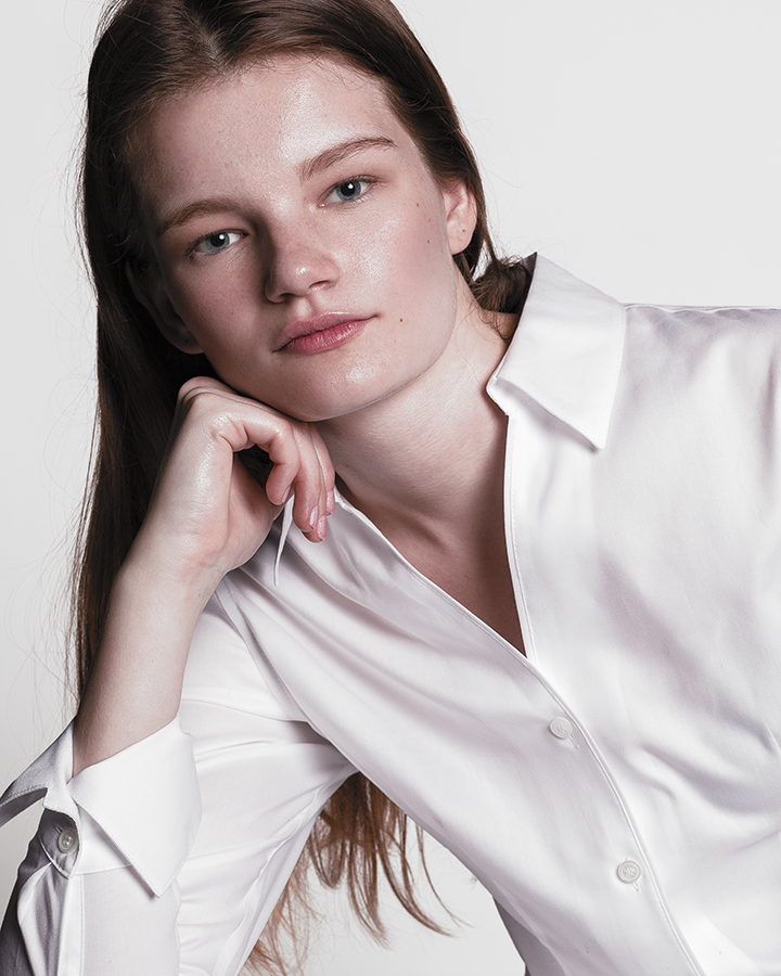 Vision Model Mallory Veith in a white Calvin Klein blouse photographed by Joshua Pyles